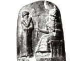Laws codified and enforced by Hammurabi, King of Babylonia show analogies with the Laws of Moses. Its decoration represents Hammurabi receiving the laws from Shamash the sun-god on top of the Hammurabi stele which records his laws.
